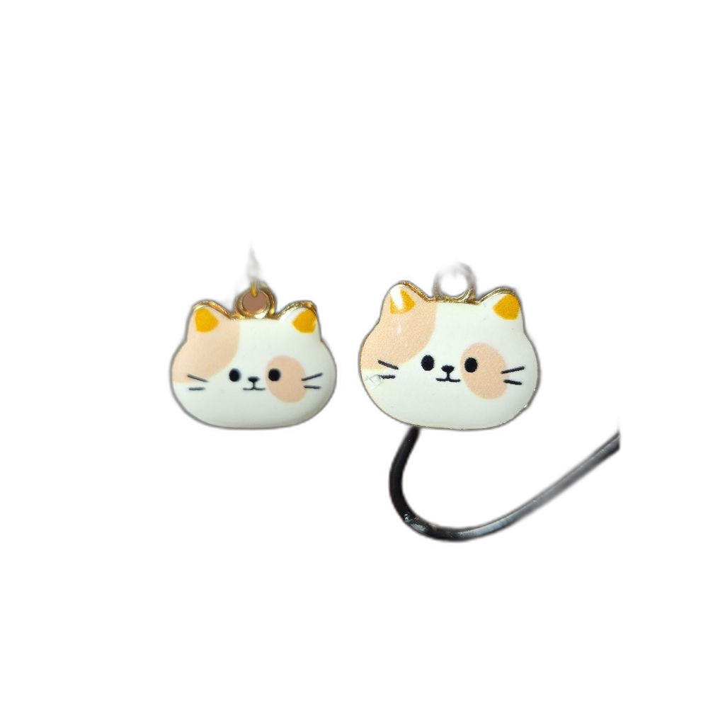 HANDMADE Kawaii Calico Cat Enamel Dangle Earrings Cute Kitty